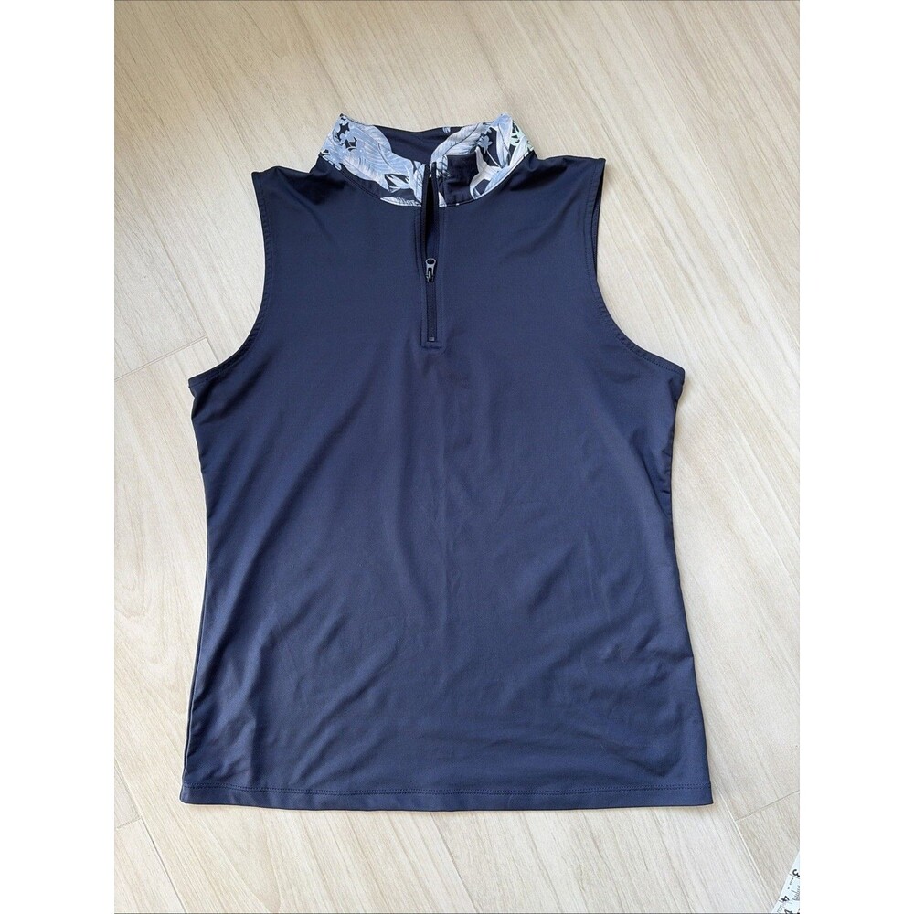 Tommy Bahama Quarter Zip Tank Top Womens M Large Blue Sleeveless Golf Pickleball